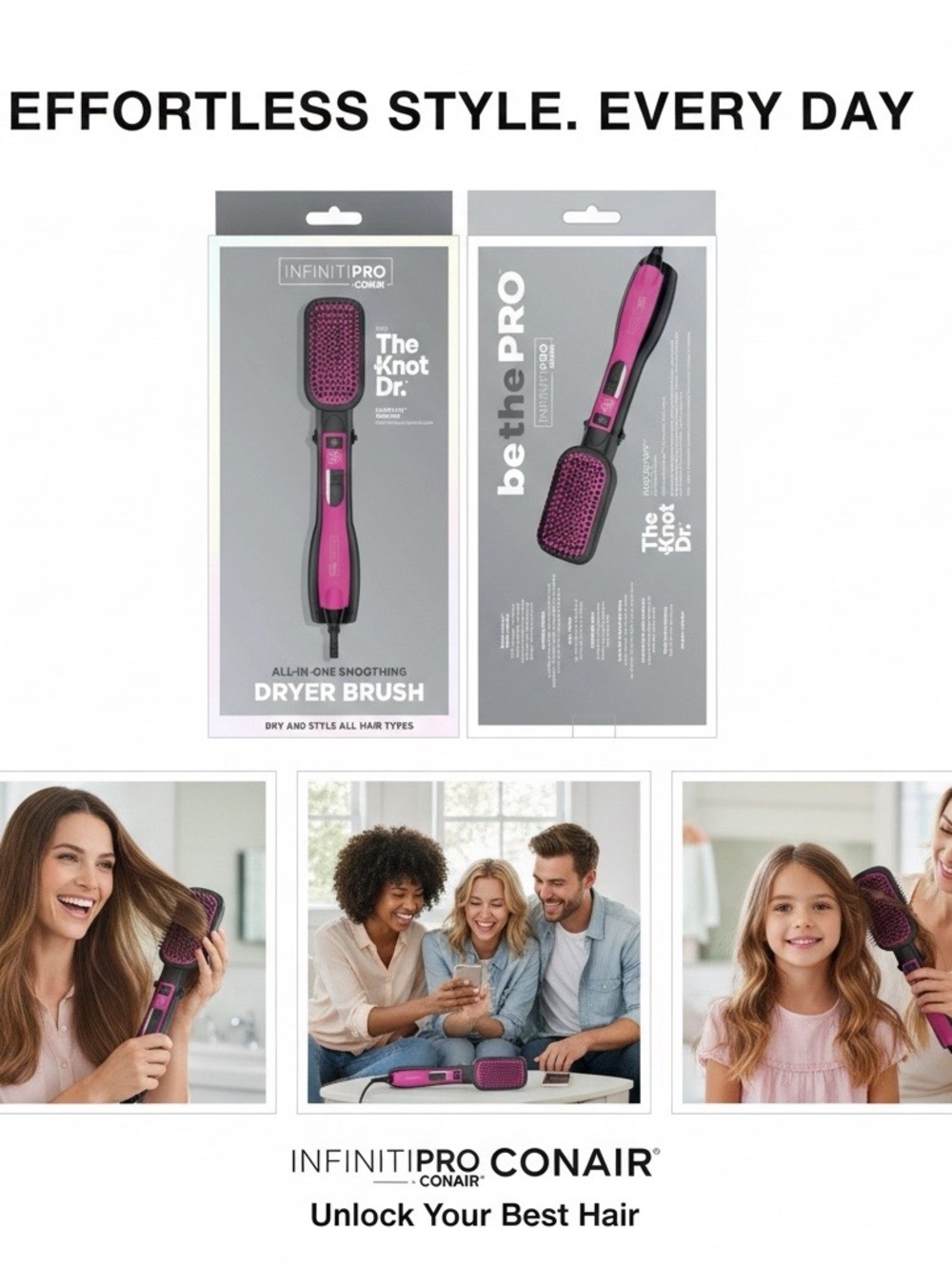InfinitiPRO Conair Knot Dr Dryer Brush All-in-One Hot Air Brush - NEW